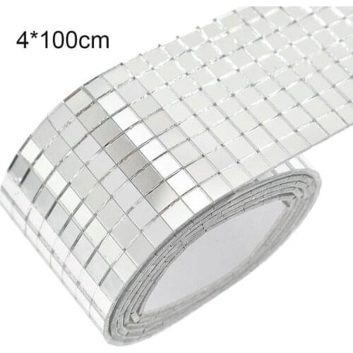 100x4cm Glass Mosaic Tiles Mirror Self Adhesive Sticker Mini Square Decal DIY Home Room Decoration DIY For Living Room