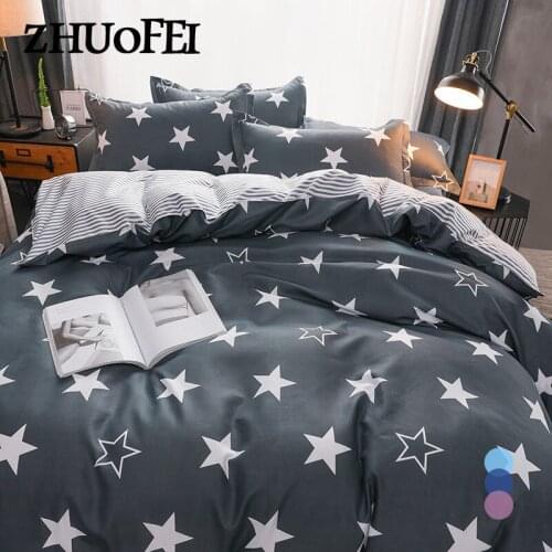Comfortable bedding 4pcs plaid duvet cover blue Starry sky bed linens 4pcs/set bedding set Pastoral bed sheet AB side bed set