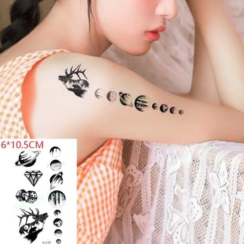 Waterproof Temporary Tattoo Sticker Moon Planet Elk Dice Body Art Flash Tattoo Fake Tattoo for Women Men