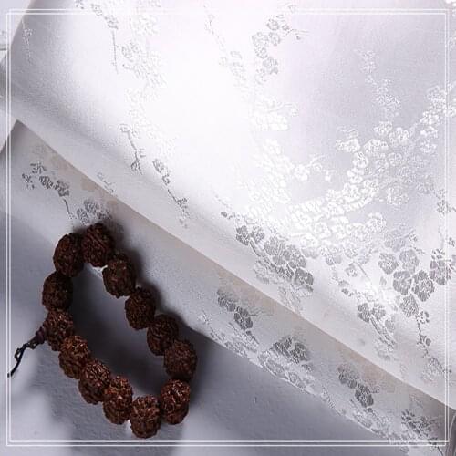 High quality brocade jacquard polyester stretch white plum blossom fabric for patchwork tissue women dress felt quilt by 100x90