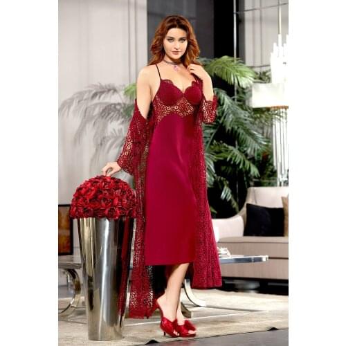 YENİ SEZON Jeremi Kadın Bordo Penye Dantelli Uzun Altılı Set Takım