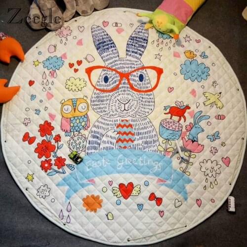 Zeegle Round Carpet Kid Bedroom Carpet Non-slip Floor Mat Cartoon Carpets For Living Room Soft Mat Area Rug Foldable Door Mat