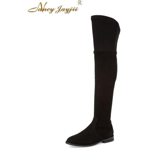 Women Boots No Heel Winter/Spring Black&Brown Fringle Flat Med Heels Knee High Boots Shoes for Woman Plus Size 4-16 Nancyjayjii