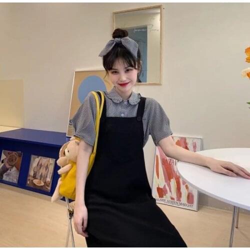 Summer 2021 New Sweet Dress Suit Korean Girl Black Strap Skirt Female Two-piece Suit