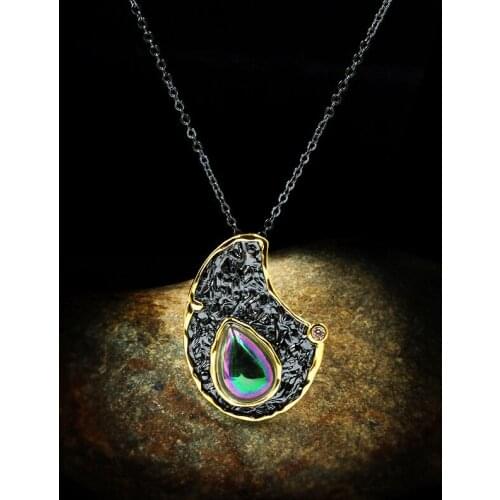 Luxury Female Moonstone Pendant Necklace Charm 14KT Black Gold Chain Necklaces For Women Punk Bridal Geometry Wedding Necklace