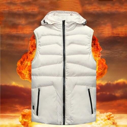 Winter New Mens Hooded Heated Cotton Vests Graphene Electric Heating Men Vest USB Safe Intelligent Constant Temperature Warm