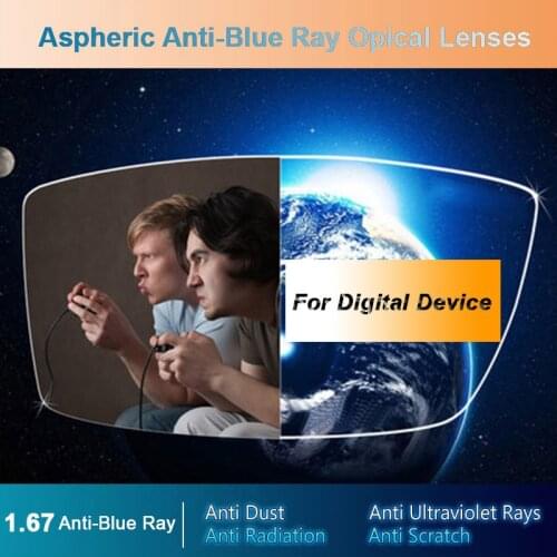 1.67 Anti-Blue Ray Single Vision Men and Women Optical Lenses Prescription Vision Correction Lenses for Digital Devices