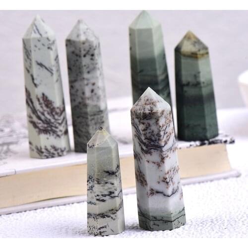1PC Natural Stone Jade Point Reiki Healing Obelisk Blue Green Quartz Wand Beautiful Ornament for Home Decor Energy Stone Pyramid