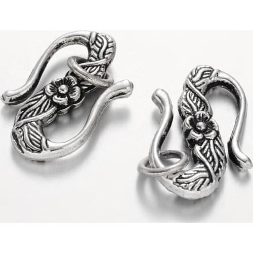 10pcs Flower Alloy S-Hook Clasps Jump Rings Tibetan Style for Jewelry Making DIY Bracelet Sipplies 23x14x4mm