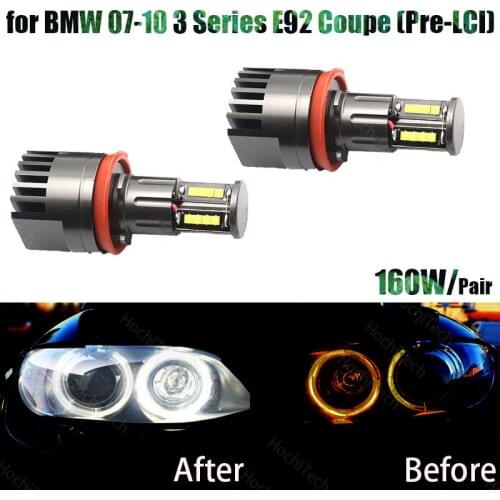160w Led Marker Car Angel Eyes for BMW 2007-2010 3 Series E92 Coupe (Pre-LCI) White LED Halo Angel Eye Headlight Bulbs