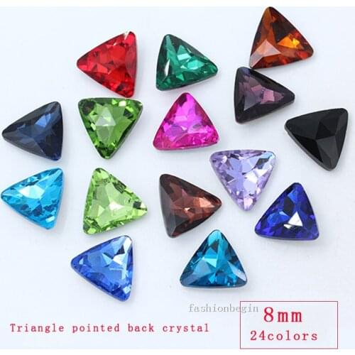 30p 8mm color Trigon pointed Foiled back fancy stone faceted crystal glass Vintage rhinestones Nail Art Gem jewelry making beads