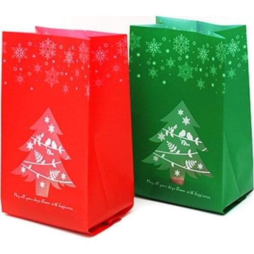 50pcs Red Green Matte Plastic Gift Bags Snowflake Christmas Tree Candy Cookie Bags Christmas Decorations