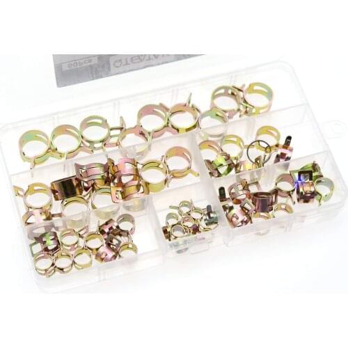 60Pcs Spring Band Type Action Fuel Line Silicone Vacuum Hose Pipe Clamp Low Pressure Air Clip Clamps Fasteners Assortment Kit