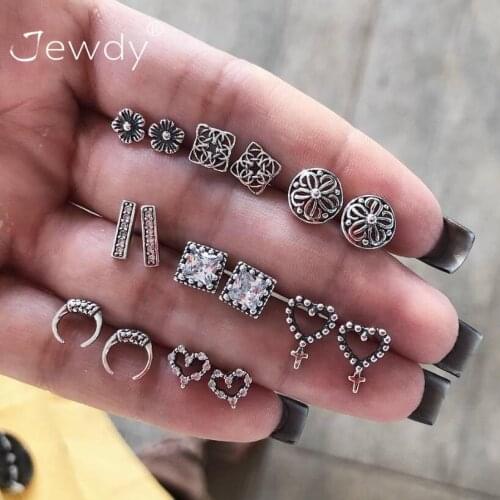 8 Pairs/Set Geometric Heart Flower Stud Earrings Set For Women Brinco Female Handmade Earring Statement Jewelry 2020 New