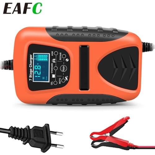 7A 12V Carcharger Motorcycle Pulse Repair Charger,Lead Acid Car Battery Charger,7-Stage Smart Auto Battery Charger LCD Display