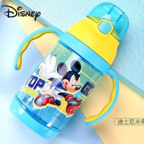 Disney Childrens water cup with straw Kindergarten childrens summer learning cup handle plastic scale kettle thermos bottle