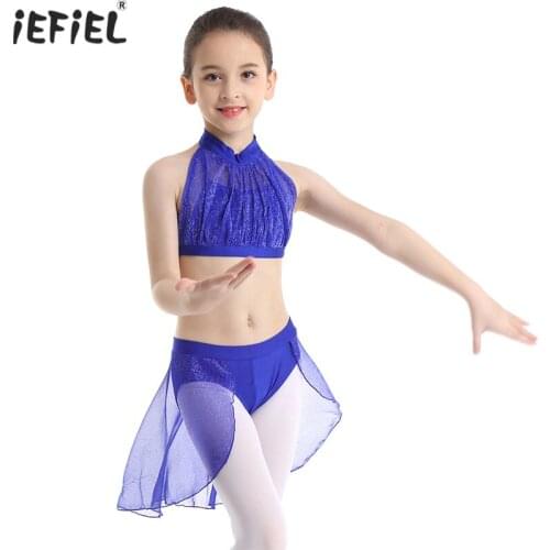 Kids Girls Dance Outfit Girls Clothes Sleeveless Mock Neck Crop Top with Bottoms for Celebration of Spirit Praise Lyrical Dance