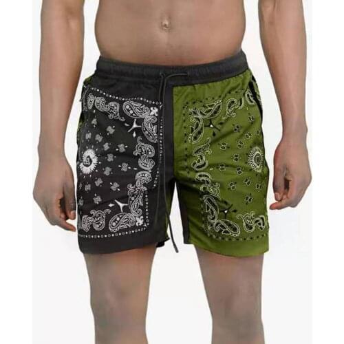 Dropshipping Paisley Fashion Hip Hop 70s Bandana African Digital Print High Waist Black Casual Sports Board Shorts for Men