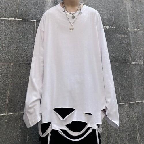 High street dark autumn winter broken hole loose lovers long sleeve T-shirt 2021 men and women