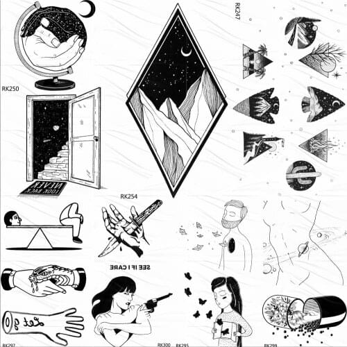 OMMGO Geometric Rhombus Montain Peak Tattoo Temporary Galaxy Body Art Tattoo Sticker Waterproof Black DIY Fake Sexy Tattoo Paper