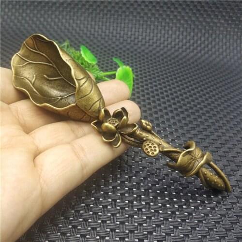 Buddhist lotus tea shovel pure copper spoon decoration simple Zen tea pet home decoration gift