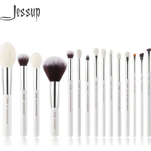 Jessup Pearl White/Silver Professional Makeup Brushes Set Beauty Make up Brush Tools Foundation Powder natural-synthetic hair