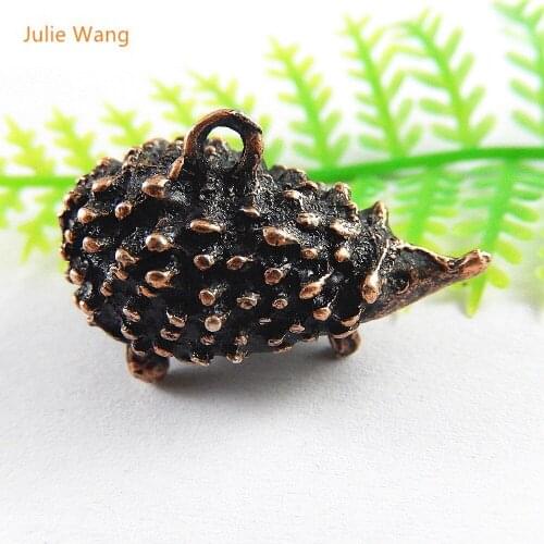 Julie Wang 5PCS Top Trendy Antique Red Charms Creative Hedgehog Handcraft Pendants Jewelry Necklace Bracelet Accessory
