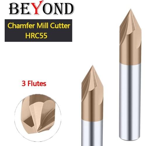 BEYOND Coated Tungsten Steel Chamfer End Mill 3 Edge Carbide Router Bit HRC55 CNC Center 60 90 120 Degrees