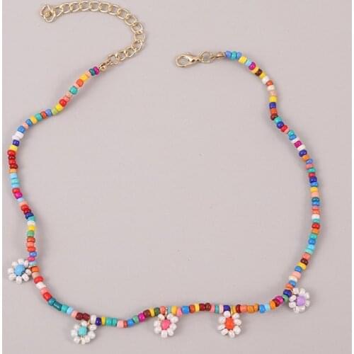 Colorful Beaded Charm Necklace Adjustable Pendant Necklace Bead Strand Necklace Choker Bohemian Women Necklace Jewellery