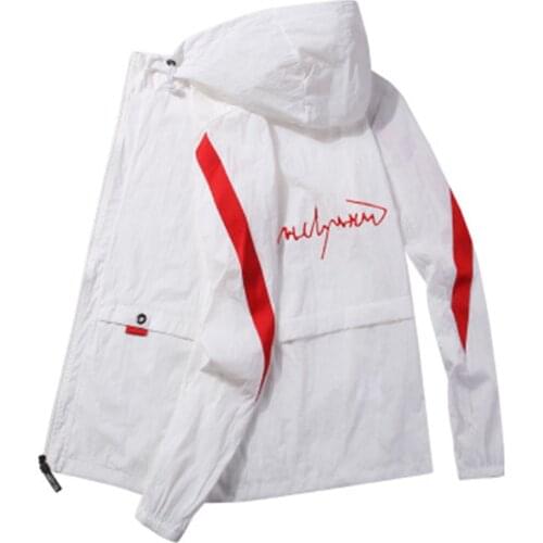 Men Hooded Zipper Stitching Coat Windbreaker Lightweight Zipper Bomber Jacket Back Seal Letter Printed Sports Jacket