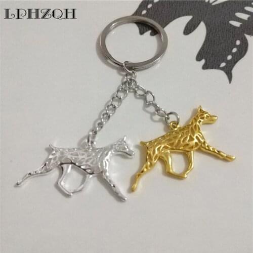 LPHZQH Fashion Boho Chic Doberman Dog Car Key Chain Women Handbag Pendant Charm Accessories Key Ring Jewelery Steampunk