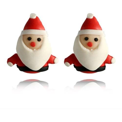 Korean Cute Soft Pottery Ear Studs Christmas Series Earrings Handmade Lifelike Santa Claus Earrings Children Gifts Wholesale
