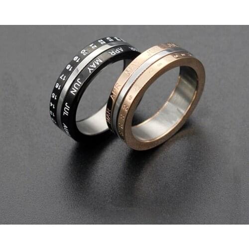 Fashion titanium steel date ring stainless steel couple ring can turn women ring new gift hot sale
