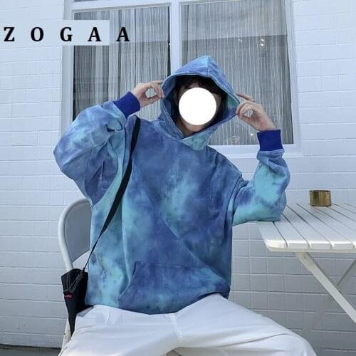ZOGAA 2021 Harajuku Tie Dye Hoodie Mens Fashion Thicken Hoodie Hip Hop Mens Sweatshirt Tie Dye Japanese Streetwear Large Size