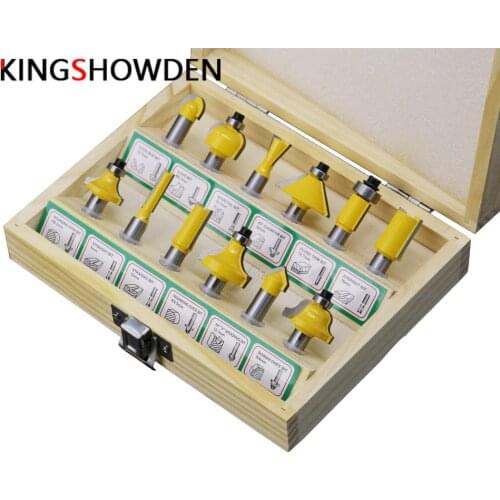 12pcs Milling Cutter Router Bit Set Wooden Box 8mm Wood Cutter Carbide Shank Mill Woodworking Trimming Engraving Carving Tools