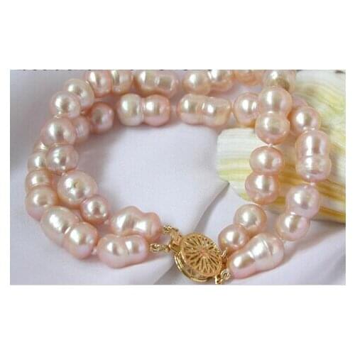 Real 2strands 8" 10mm pink double pearl bangle bracelet