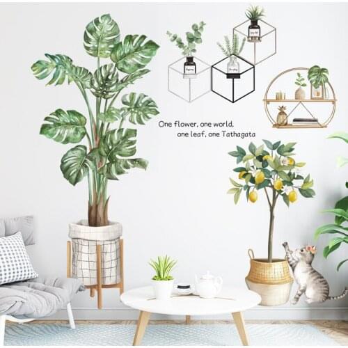 Nordic Green Plant Wall Sticker Home Living Room Decoration Teenager Aesthetic Art Wall Decal Home Decor Wallpaper Self Adhesive