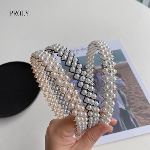 PROLY New Fashion Women Headband Cross Braided Pearls Hairband Gold Silver Turban Casual Top Quality Baroque Hair Accessories
