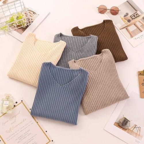 WWENN V-neck Sweater Pullover Women Basic Autumn Winter Female Knitted Sweater Slim Long Sleeve Badycon Sweater Cheap Tops