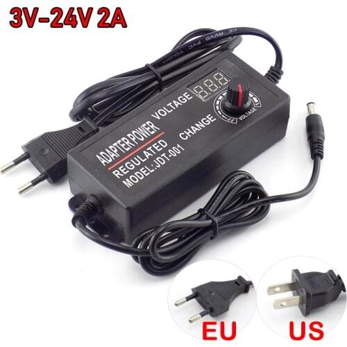 Adjustable 3V-24V 2A 100-220V AC DC Power Supply Adapter 2000mA Adaptor 48W Charger Electric For CCTV LED Lamp