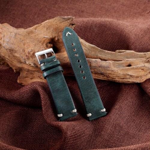 Handmade Calfskin Strap Genuine Leather Watchband 18mm 20mm 22mm 24mm Wrist Wristband Silver Metal Buckle 8 Colors