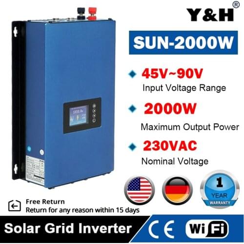 2000W Battery Discharge Power Mode/MPPT Solar Grid Tie Inverter 2KW with Limiter Sensor DC 45-90V AC 220V 230V 240V PV connected