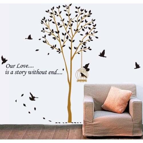 Romantic Love Bird Cage Tree Wall Decals Removable Vinyl Mural Art Stickers Home Decor Living Room Sofa Background Decoration