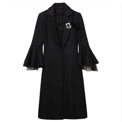 Woolen Jacket Women Clothes New 2021 Jackets Women Woolen Coat Long Slim Thickening Warm Bow Coats Womens Clothing Black