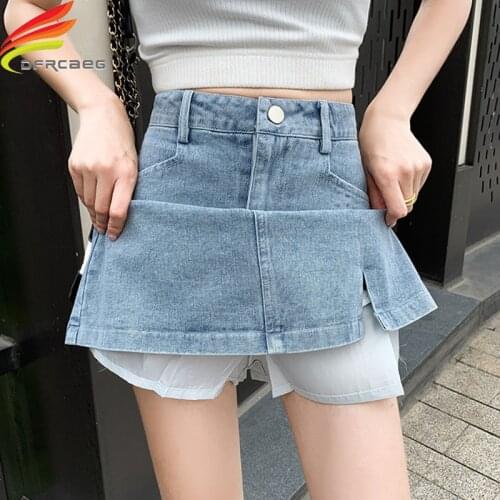 Blue Or White Denim Skirt Mini High Waist A-line Jean Skirts For Ladies 2020 New Summer Pockets Jean Skirt With Lining Skirts