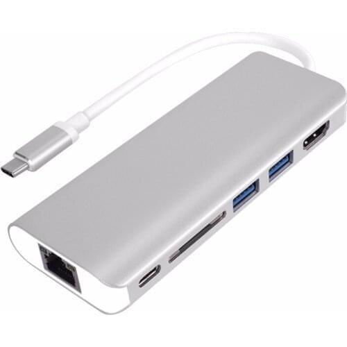 Type C HUB USB Multiport to HDMI 4K with 2-Port USB3.0 USB C Gigabit Ethernet Adapter SD Card Reader For MacBook PC