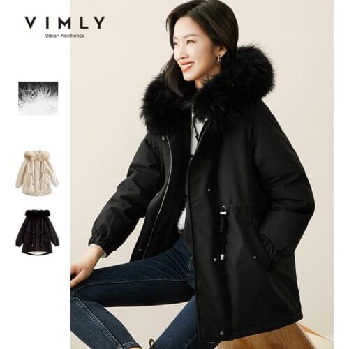 Vimly 2020 Womens Down Jacket Fashion Hooded Fur Collar Thicken Warm Parkas Ladies Outwear Female Winter Coats 50061
