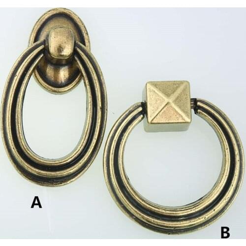 Vintage style drop rings furniture handles bronze drawer cabinet knobs pulls antique brass dresser door handle elipso round knob