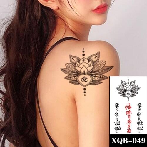 Waterproof Temporary Tattoo Sticker Black Tibetan Buddhism Sanskrit Lotus Totem Fake Tattoos Flash Tatoos Arm Body Art Women Men