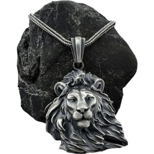 European and American mens ins style windward hairy lion pendant new animal pendant necklace punk hip hop chain